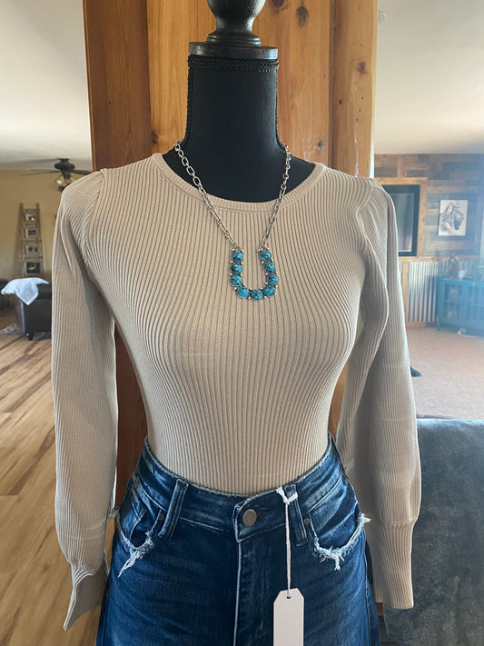 Puffed ribbed bodysuit