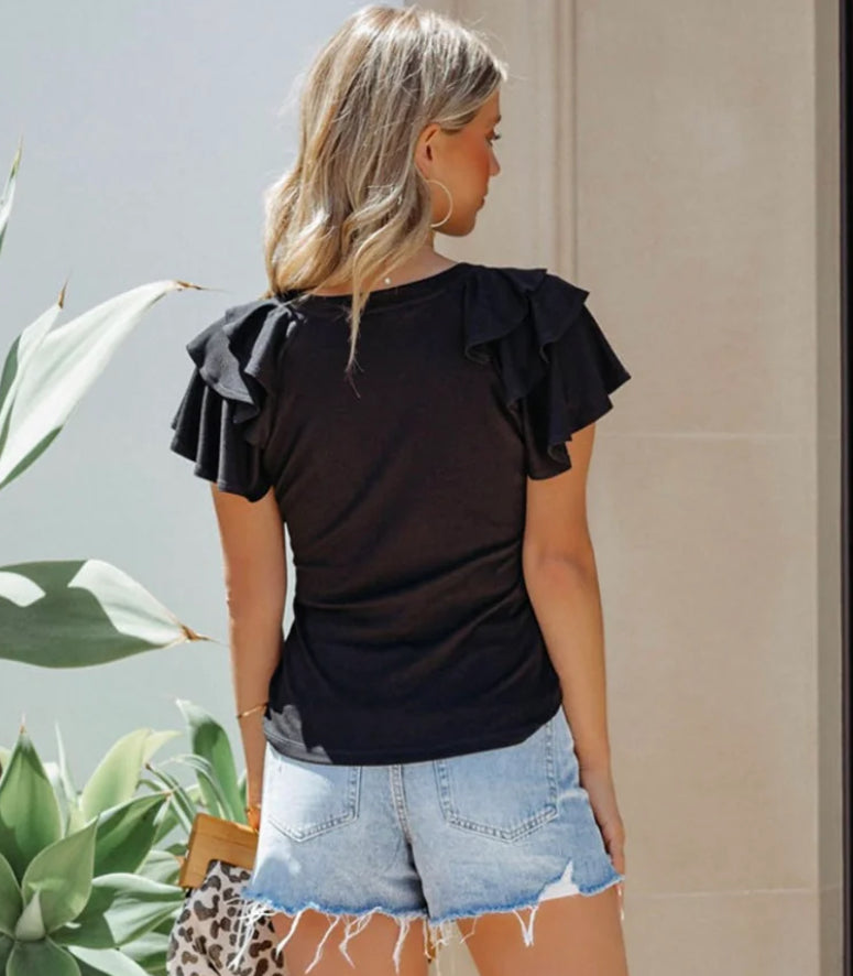 Short Sleeved Ruffled Tee