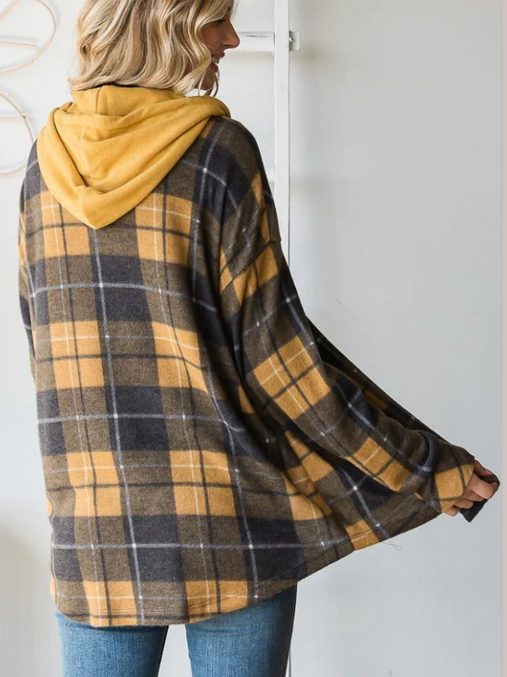 Yellow/Navy hooded Shacket