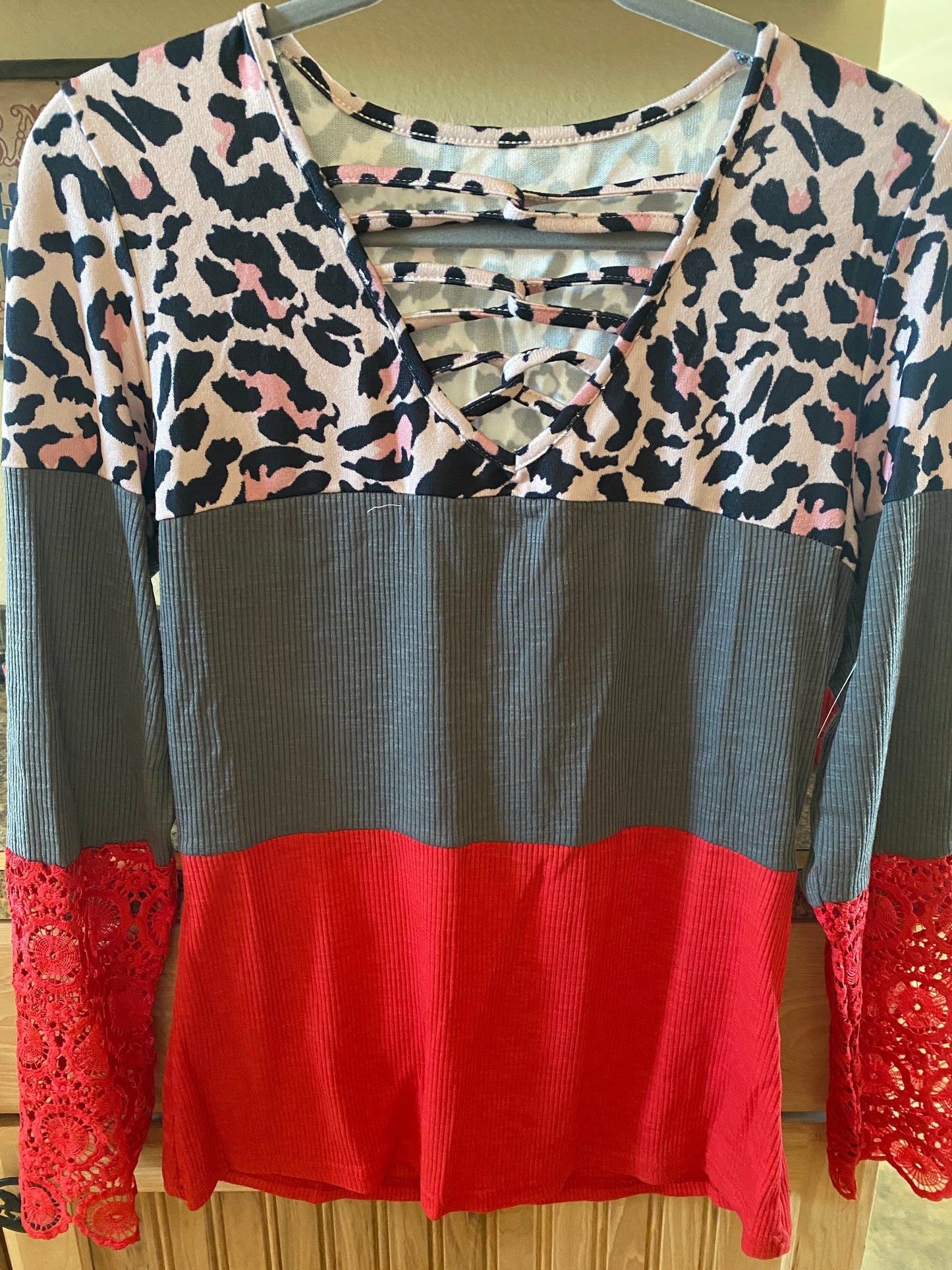 Red lace and leopard long sleeve