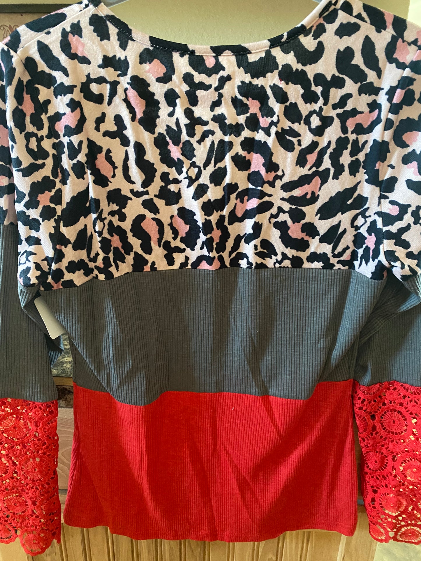Red lace and leopard long sleeve